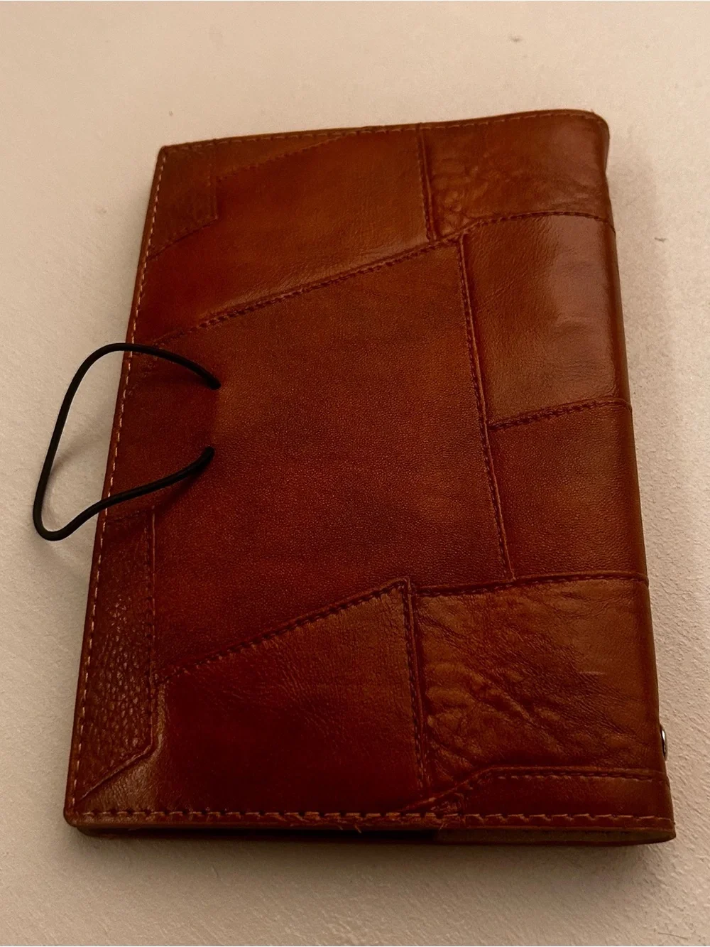 Men's Brown Patchwork Leather Passport Wallet with Button Closure